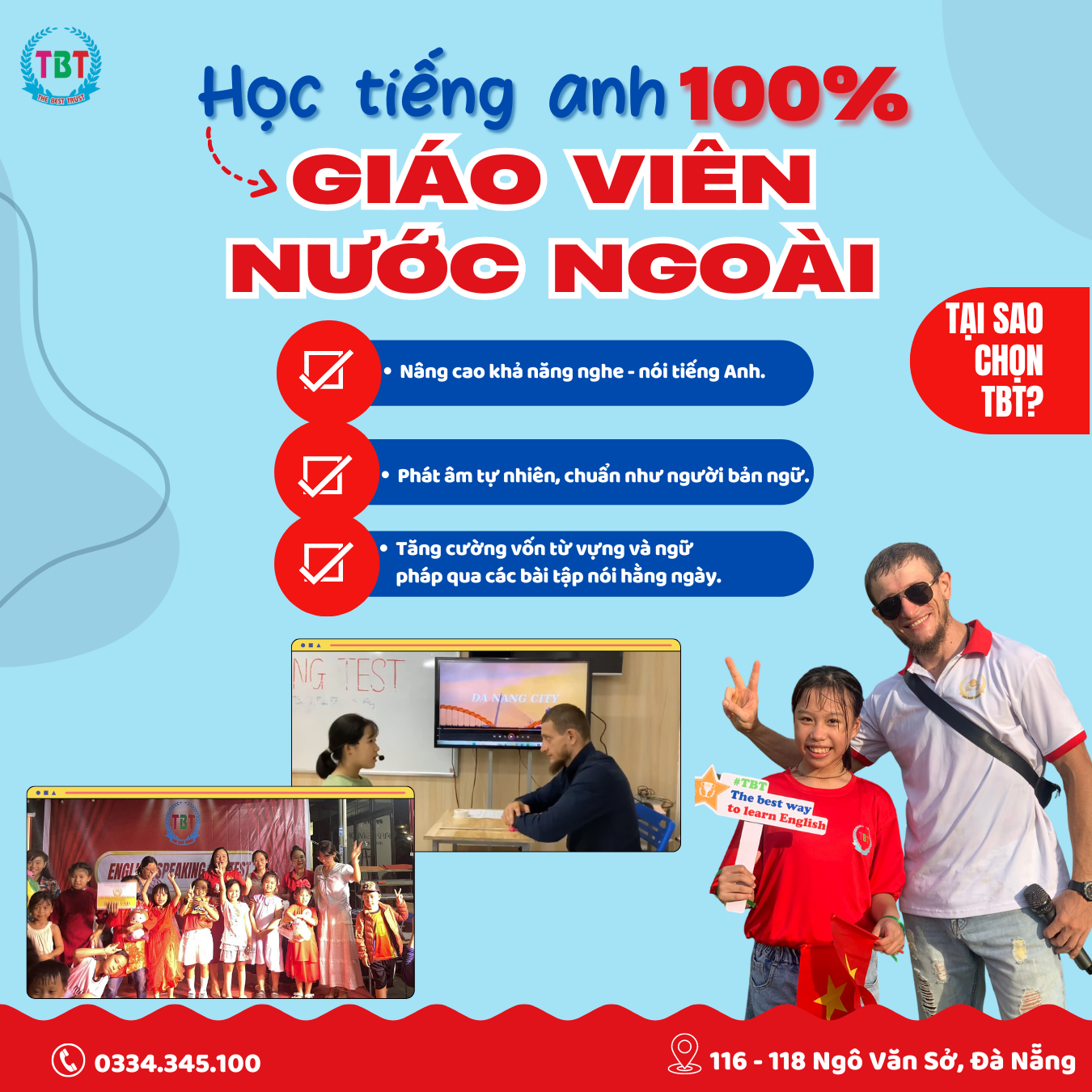 HỌC TIẾNG ANH 100% GIÁO VIÊN NƯỚC NGOÀI TẠI TBT ENGLISH